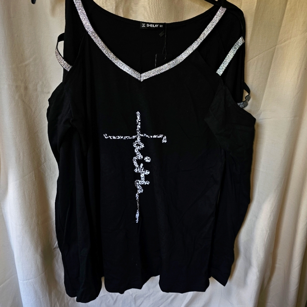 Brand new black and silver faith top/blouse